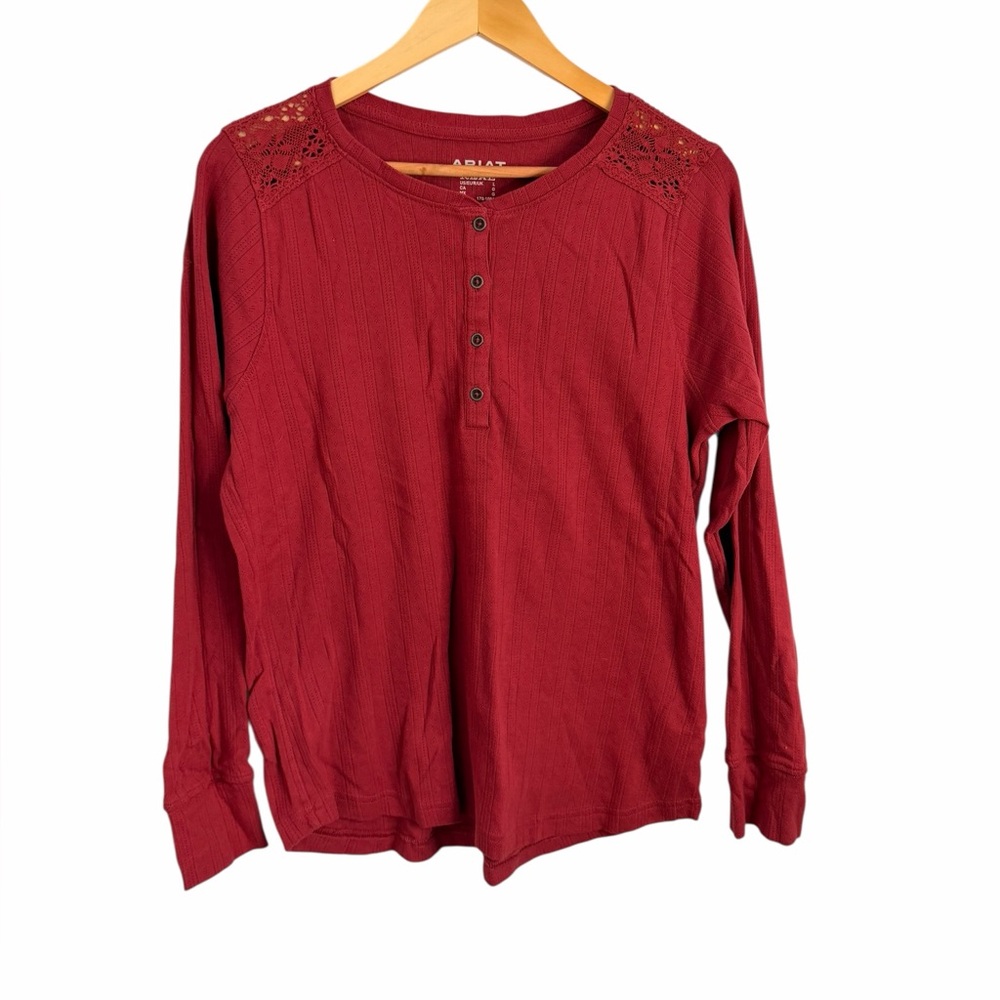 Ariat Women's Pointelle Earth Red Long Sleeve Henley Top Lace Women’s Sz Large - Picture 12 of 12